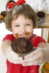 Girl with chocolate cake